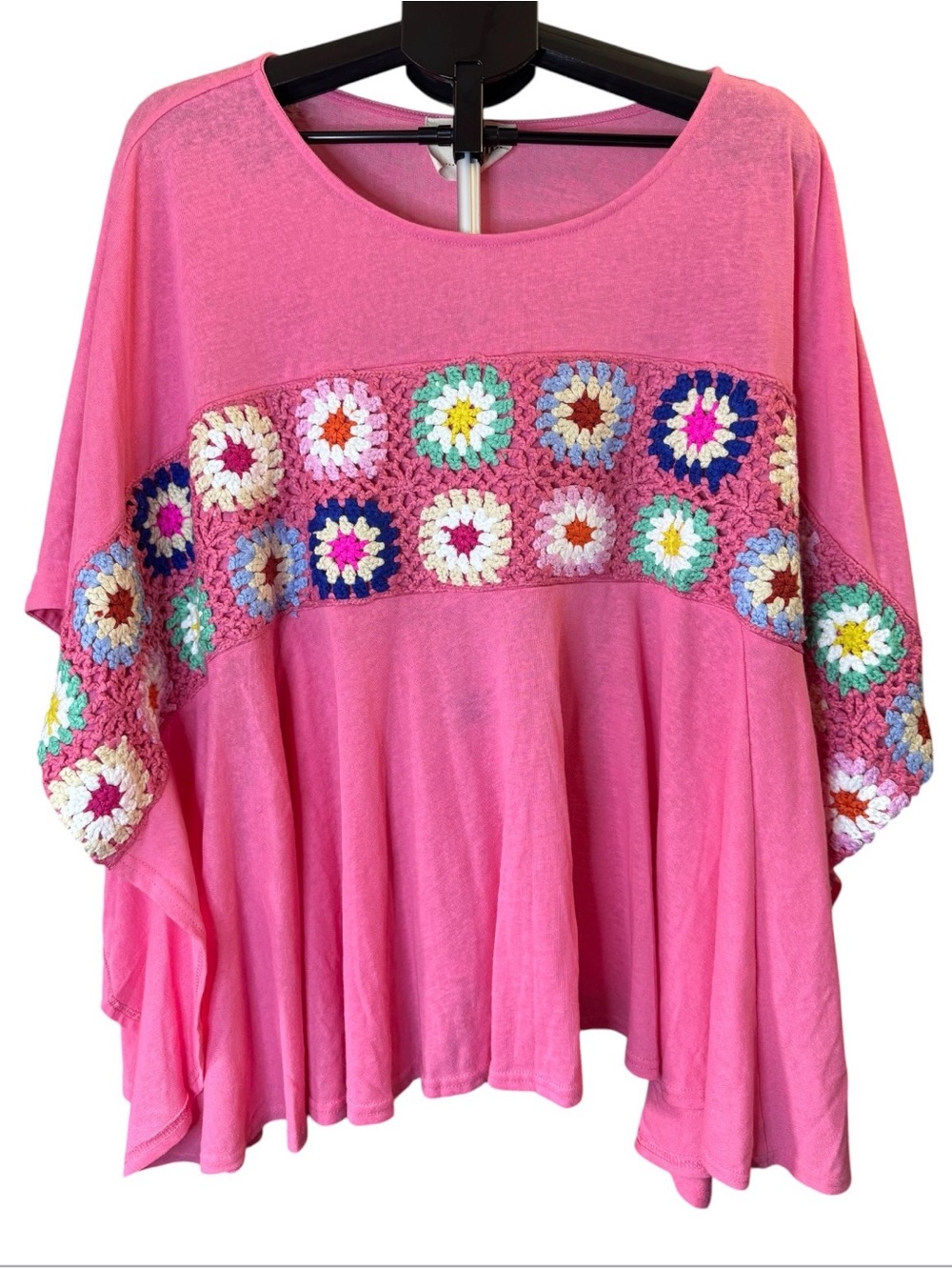 Savanna Jane Pink Granny Square Crochet Knit Poncho Top